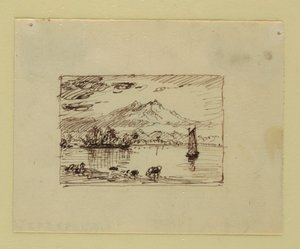 Teckning, Imaginärt landskap, ca 1850 av Frederic Edwin Church