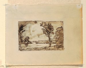 Teckning, Imaginärt landskap med, ca 1870-73 av Frederic Edwin Church