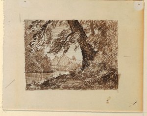 Teckning, Imaginärt flodlandskap, ca 1870-73 av Frederic Edwin Church