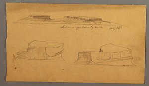Teckning, Ö utanför Henly Harbor och två flytande isberg, 16 juli 1859 av Frederic Edwin Church