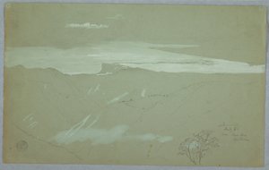 Teckning, Jamaicas kust och himmel sedd från närheten av Captain Kent, Bellevue, Jamaica, juli 1865 av Frederic Edwin Church