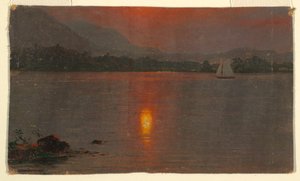 Teckning, Lake Millinocket, solnedgång, 1870-80 av Frederic Edwin Church