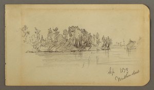 Teckning, Sjö och skogsklädd strand, 1878 av Frederic Edwin Church