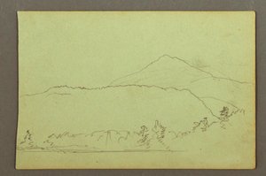 Teckning, Lake, hillrange, möjligen 1856 av Frederic Edwin Church