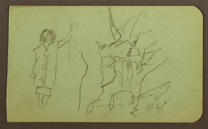 Teckning, Landskap, Figur; Verso: Träd, Bro, Växter, 1883 av Frederic Edwin Church