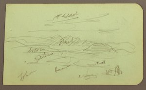 Teckning, Landskap, Toluca; Verso: Berg, Kyrka, 1883 av Frederic Edwin Church