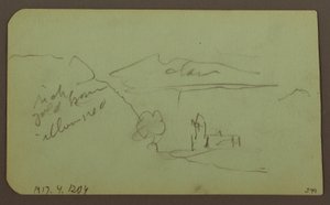 Teckning, Landskap, Toluca; Verso: Berg, Kyrka, 1883 av Frederic Edwin Church