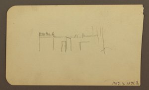 Teckning, Landskap; Verso: Kyrka, april 1885 av Frederic Edwin Church