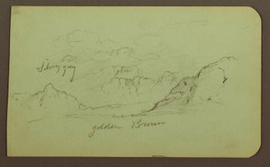 Teckning, Landskap; Verso: Figurer, Kyrka, 1883 av Frederic Edwin Church