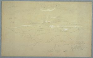 Teckning, Landskap vid solnedgång, Jamaica, juli 1865 av Frederic Edwin Church