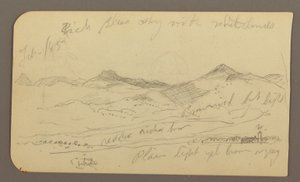 Teckning, Landskap, hus; Averso: Trädtopp, februari 1885 av Frederic Edwin Church