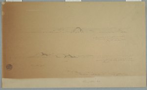 Teckning, Landskap nära Fogo Island, Brimstone, Head, Change Island Rocks, 2 juli 1869 av Frederic Edwin Church