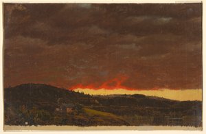 Teckning, Landskap, solnedgång, ca 1845 av Frederic Edwin Church