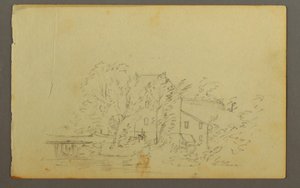 Ritning, kvarn omgiven av träd, 1845 av Frederic Edwin Church