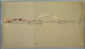 Teckning, Millinocket Lake, vy över Mt. Katahdin, september 1878 av Frederic Edwin Church