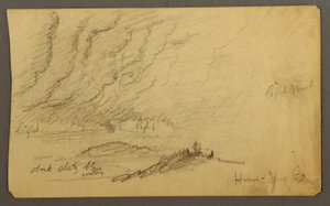 Teckning, Dimma över flod och kullar, juni 1882 av Frederic Edwin Church