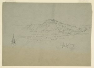 Teckning, Motiv från stad i bergslandskap, 1868 av Frederic Edwin Church