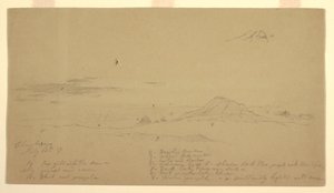 Teckning, berget Chimborazo vid solnedgången, 1857 av Frederic Edwin Church