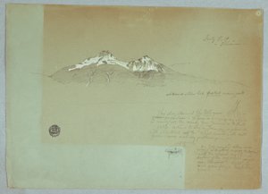 Teckning, Mount Iliniza, Ecuador, 3 juli 1857 av Frederic Edwin Church