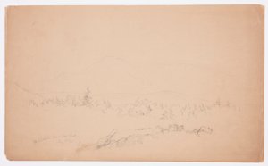 Teckning, "Mount Katahdin från väster" [Blick västerut mot Mount Katahdin], augusti 1852 av Frederic Edwin Church