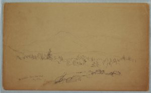 Teckning, "Mount Katahdin från väster" [Blick västerut mot Mount Katahdin], augusti 1852 av Frederic Edwin Church