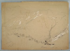 Teckning, Mount Katahdin, sett från söder, augusti 1852 av Frederic Edwin Church