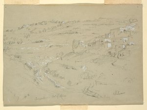 Teckning, Olivberget, Betania, Siloam och Jerusalem, Palestina [Betania och Silwan, Östra Jerusalem och Jerusalem, Israel], 7 och 10 februari 1868 av Frederic Edwin Church