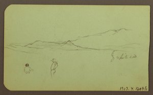 Teckning, Bergslandskap; Averso: Bergslandskap, Figur, 1883 av Frederic Edwin Church
