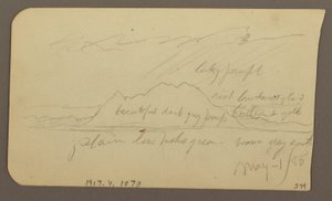 Teckning, bergstopp; Verso: Rugged Range, 1 maj 1885 av Frederic Edwin Church