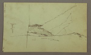 Teckning, bergstoppar, flod, juli 1868 av Frederic Edwin Church