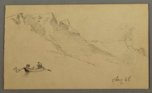 Teckning, Bergstoppar, Två figurer i en roddbåt, augusti 1868 av Frederic Edwin Church