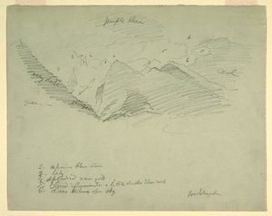 Teckning, Bergstoppar nära Berchtesgaden, Bayern, juni-juli 1868 av Frederic Edwin Church