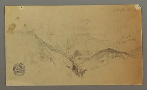 Teckning, Bergsstudie, möjligen 1868 av Frederic Edwin Church