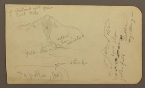 Teckning, Berg, Zapotlan; Verso: Trädbevuxen sluttning, Cuitzeosjön, januari 1885 av Frederic Edwin Church