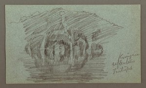 Teckning, Berg och dess spegling i sjö, möjligen 1868 av Frederic Edwin Church