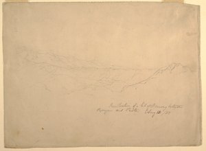 Teckning, Bergslandskap mellan Popayan och Pasto, Colombia, 13 augusti 1853 av Frederic Edwin Church