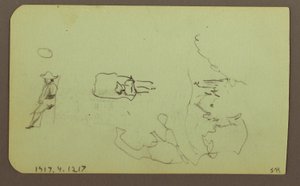 Teckning, Berg, Kyrka; Verso: Figurer, Kyrka, 1883 av Frederic Edwin Church