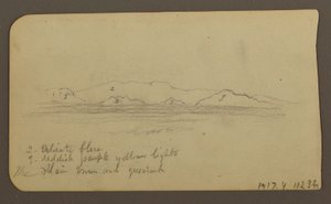 Teckning, Berg; Verso: Foothills amp; Bergskedja, 21 december 1885 av Frederic Edwin Church