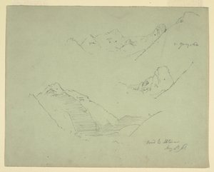 Teckning, bergen nära Abtenau, Salzkammergut, 5 augusti 1868 av Frederic Edwin Church