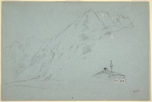 Teckning, berg nära Abtenau. Salzkammergut, 5 augusti 1868 av Frederic Edwin Church