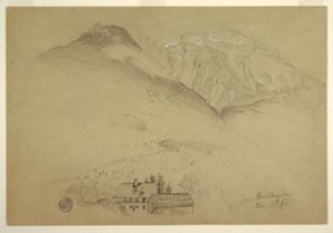 Ritning, bergen Goell och Brett nära Berchtesgarden, Bayern, 28 juni 1868 av Frederic Edwin Church