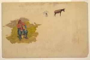Teckning, Främre Orienten, man; åsna, 1868-69 av Frederic Edwin Church