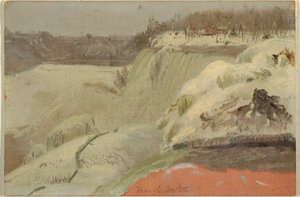 Teckning, Niagarafallen i snö, sedda från Goat Island, 1856 av Frederic Edwin Church