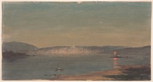 Teckning, Nattvy av en hamnstad, troligen 1868-69 av Frederic Edwin Church