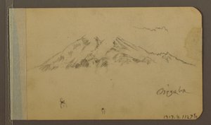 Teckning, Orizabas topp, figur; Averso: Slätt och bergskedjor, 1889 av Frederic Edwin Church