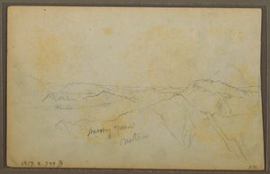 Teckning, Popayan, Colombia; Averso: Bergslandskap, Colombia, 9 augusti 1853 av Frederic Edwin Church