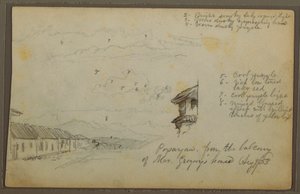 Teckning, Popayan, Colombia; Averso: Bergslandskap, Colombia, 9 augusti 1853 av Frederic Edwin Church