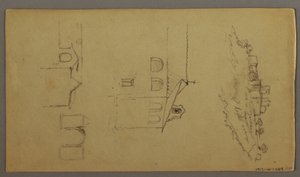Teckning, Recto: Blank; Verso: Fortree on Hilltop, Two c, Gateway, möjligen 1868-69 av Frederic Edwin Church