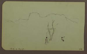 Teckning, klippvägg, pilaster; Verso: Bergslandskap, figurer, 1883 av Frederic Edwin Church