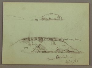 Teckning, Klippor framför kustlinjen, Klippiga klippor vid kustlinjen, april 1869 av Frederic Edwin Church